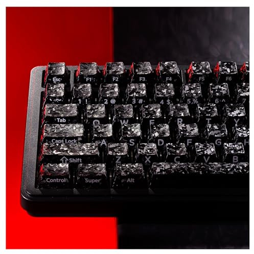 XVX Black Keycaps, Forged Carbon-Look Cherry Profile Keycap Set, 119-Key Keyboard Keycaps Compatibility with ANSI Layout MX Switches Mechanical Keyboard