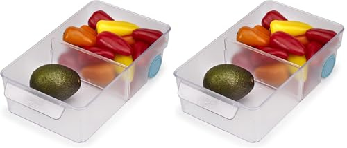 Joseph Joseph FridgeStore - Organisateur de tiroirs de rangement pour réfrigérateur avec poignée et roues pour un accès facile, convient aux réfrigérateurs standard, sans BPA, Large (Lot de 2)