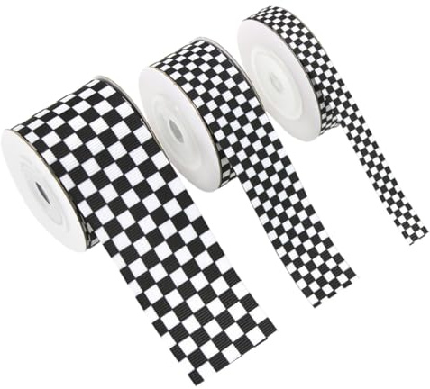 MUCKLILY Ruban à Carreaux Polyester Lot de 3 Rouleaux pour Emballage Présent, Bricolage et Décorations, Rouleaux de Différentes Largeurs pour Loisirs Créatifs