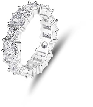 Ringe Frauen Cool, Fingerring Damen Set Eternity Rechteck- und Rundmoissanit 18K Weißgold Größe 62 (19.7)