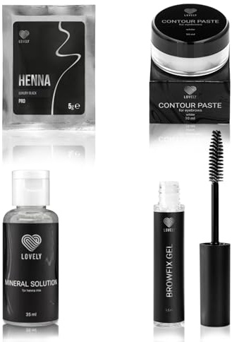 LOVELY Henna Augenbrauen Set - Farbe: Luxury Black inkl. Mineral Solution Farbentwickler, Konturenpaste & Augenbrauengel - für definierte, volle Augenbrauen und langanhaltende Brauenfarbe