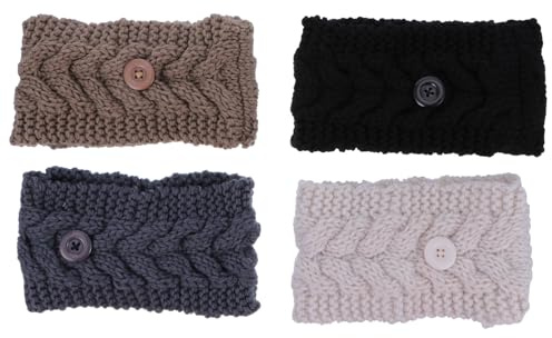 PartyKindom Bandeaux à Boutons en Laine pour Femmes, 4 Pièces, Serrage-tête Élastique Chaud et Confortable, Protège-oreilles pour L'hiver Port du Masque