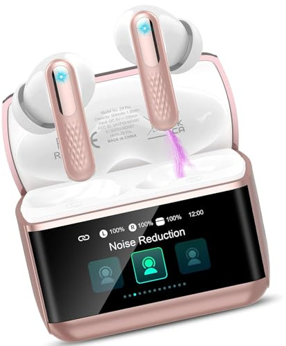 ZYHKON Wireless Earbuds, Bluetooth 5.4 Headphones In Ear with ANC/ENC MIC, HiFi Stereo Bluetooth Ear buds 5 EQ Modes, IP7 Waterproof Bluetooth Earphones with Touchscreen for Android iOS Rose Gold