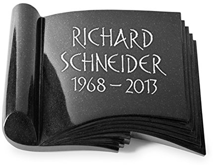 MEMORUM Grabmale Grabbuch, Grabplatte, Grabstein, Grabkissen, Urnengrabstein, Liegegrabstein Modell Prestige 40 x 30 x 8-9 cm Indisch-Black-Granit, poliert inkl. Gravur (Ohne Ornament)