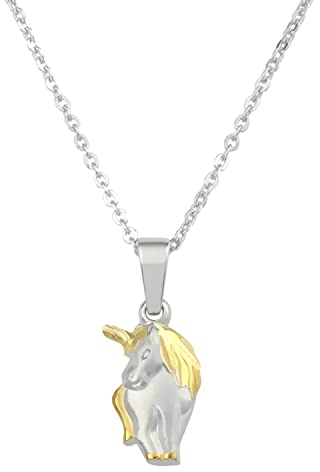 Amor Kette mit Anhänger 925 Sterling Silber Mädchen Kinder Halsschmuck, 35+3 cm, Bicolor, Einhorn, Kommt in Schmuck Geschenk Box, 2026612