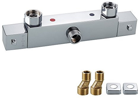 Square Thermostatic Shower Bar Mixer Valve Taps Chrome Bathroom Twin Outlet TOP 3/4 BSP (25mm),Bottom 1/2 BSP (21mm)