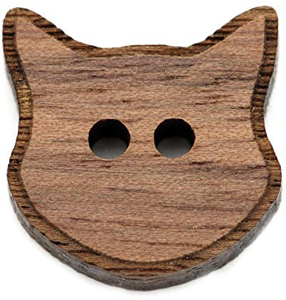 NaturSchatulle Holzknöpfe Motiv Katzenkopf | 5 Stück Nussbaum 2 Loch Knöpfe Holz DIY Basteln Nähen Schmuckherstellung Annähen Kinderknöpfe