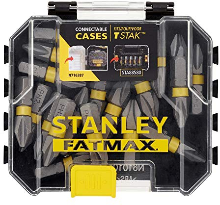Stanley FatMax 20-tlg. Impact Bit-Set STA88569 (in kleiner, handlichen Schüttelbox, mit 20x Phillips Bits (PH2), kompatibel mit dem Pro-Stack Aufbewahrungssystem)
