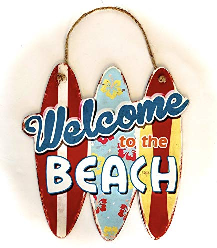 DiiliHiiri Surfen Blechschild Retro-Stil Wandschild Retro-Schild Dekoschild im Vintage-Stil Zubehör für Wohnkultur 50er Jahre Haus Dekoration (Welcome to The Beach)