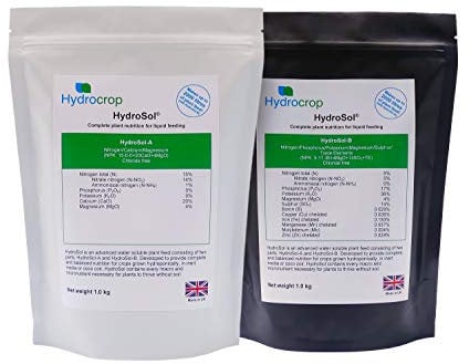 Hydrocrop Soluble Dry Powder Complete Hydroponics/Coco Nutrients Plant Fertiliser Feed (500g each HydroSol A & B)