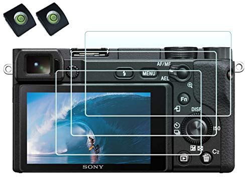 Protector de pantalla para cámara Sony Alpha 6400 6300 6000 5000 A6400 A6300 A6000 A5000 con tapa para zapata caliente, 0,3 mm de alta definición 9H dureza óptica LCD Premium [2+3]