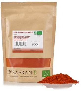FRISAFRAN | Peperoncino di Caienna in polvere Bio 500g | polvere & macinato | spezia | pepe di cayenna | naturale | piccante | senza additivi | Peperoncino-Caienna | peperoni secchi | Origine SPAGNA