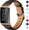 CeMiKa Armband Kompatibel Mit Fitbit Charge 3/Charge 4, Klassisches Leder-Ersatzband für Tracker, Schwarz/Roségold
