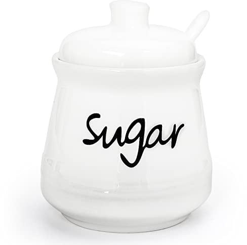 Cyimi Sugar Bowl Porcelain with Lid and Spoon, 355 ML/12 OZ, Ceramic Sugar Storage Jar, Sugar Salt Pot Seasoning Canister Suit for Coffee Bar, Restaurant, Home, Kitchen
