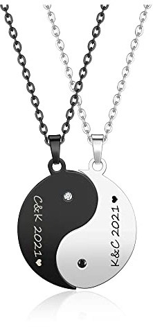 JSDDE Personalisierte Edelstahl Yin Yang Kette mit Gravur Tai Chi Anhänger Halskette Paar Kette Pärchen Puzzle Anhänger Freundschaft Schmuck für Herren Damen