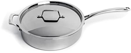 Berghoff Professional Tri-ply 18/10 Stainless Steel Sauté Pan 11 4.6 Qt. Safe Grip Handle Matching Lid Induction Cooktop Measurement Markings Inside Fast & Even Heat Oven Safe