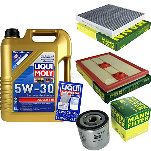 QR-PARTS 69372705 Filter Set Inspektionspaket 5 Liter Motoröl Longlife III 5W-30 MANN-FILTER Innenraumfilter Luftfilter Ölfilter