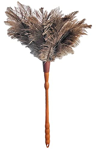 Tradineur - Plumero de Avestruz con Mango torneado de plástico y Plumas Suaves, Lavable, Limpieza de Polvo, Telas de araña, hogar, Oficina (60 cm)