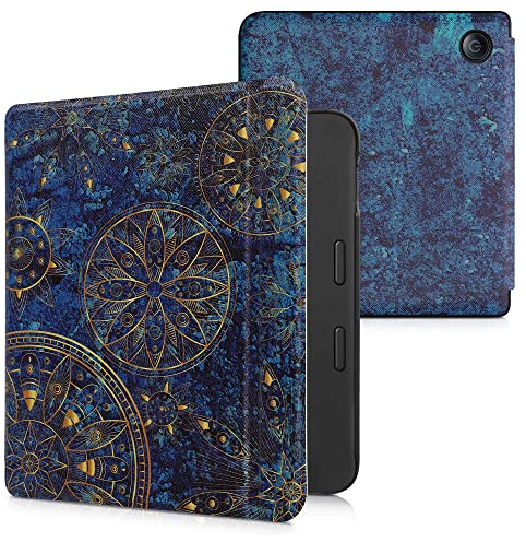 kwmobile Schutzhülle für Tolino Vision 6 Hülle - eReader Flip Case mit Auto Sleep Funktion - Mandala mit Gelb Dunkelblau