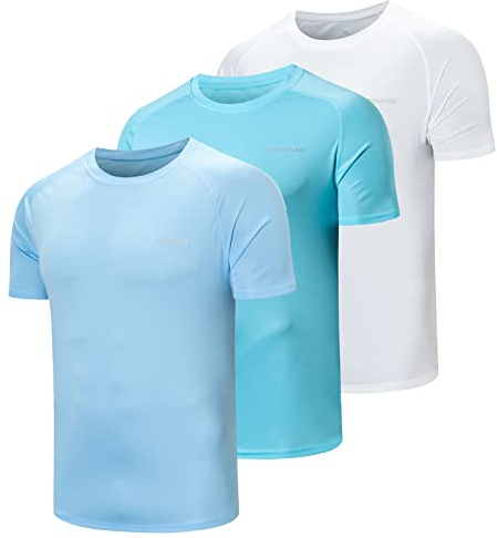 ZENGVEE 3er Pack UV Shirt Herren Rashguard UPF 50+ UV Schutz Shirt Schwimmshirt Herren Lässig Sonnenschutz Sport Tshirt Männer Atmungsaktiv für Wasser Surfen Schwimmen (0818-Blue White Lake-2XL)