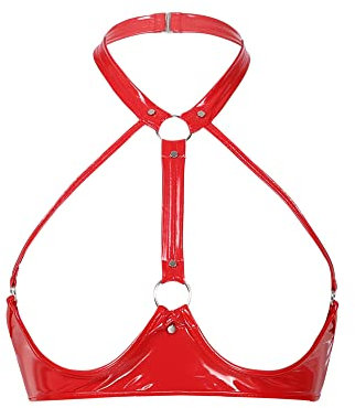 iEFiEL Women's Harness Crisscross Quarter Cup Bra Strappy Hollow Out Bralette Crop Top Red A XL
