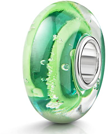 MATERIA by Matthias Wagner Glas Charms Anhänger Silber 925 Beads grün mit Luftbläschen 1419