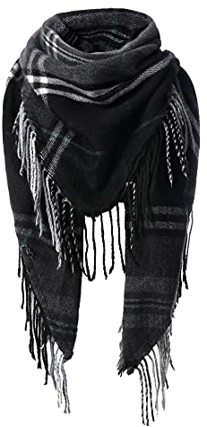 Durio Schal Damen Winter Dreieckstuch Herbstschal Schal Weich Deckenschal Kaschmir Tuch Elegant Mit Fransen Grau Schwarz Kariert Einheitsgröße