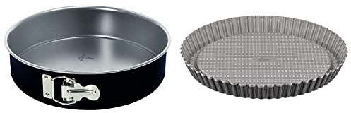 Lagostina Gustosa Tortiera Apribile con Cerniera in Acciaio Antiaderente per Forno, Nero, Diametro 24 cm & Gustosa Stampo Crostata in Acciaio Antiaderente per Forno, Nero, Diametro 28 cm