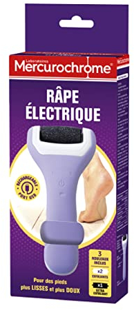 MERCUROCHROME - Râpe Electrique - 1 Râpe Electrique et 3 Rouleaux Inclus - Rechargeable Port USB - Pas de Pile Requise - Pour Des Pieds Plus Lisses & Plus Doux