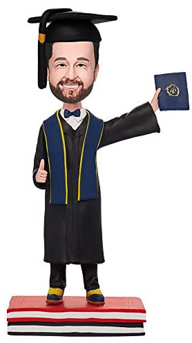 mydedor Benutzerdefinierte Wackelkopf-Figur, individuelle Puppe, Mann mit Baccalaureate, individueller Wackelkopf, Wackelkopf-Figuren, handgefertigt, personalisierte Skulptur, Geschenk für Mann