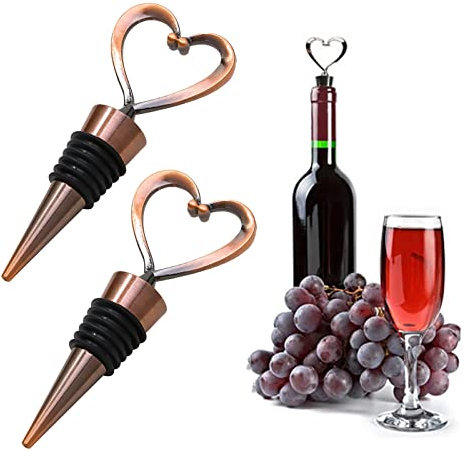 Jauhmui 2 Stücke Weinverschluss,Wiederverwendbar metallische herzförmige Weinkorken,Wein Stopfen für Geschenke,Weinverschluss Wein Zubehör,für Weinflaschen, Champagner, Sekt, Bierflaschen (Bronze)