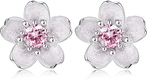 ORAZIO Boucles d'oreilles Fleur Rose pour Femme en Argent Sterling 925 Fleurs de Cerisier Blanc Rose CZ Cartilage Hypoallergénique Boucles d'oreilles Bijoux Cadeaux pour Enfants Femmes