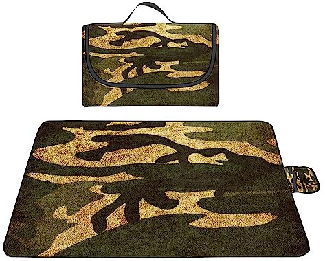 Picknickdecke 200x300cm,XXL Picknickdecke mit Wasserdichter Unterseite,Outdoor Stranddecke Sandfrei,mit Tragegriff Faltbare Picnic Blanket für Camping,Strand,Park,Familie,Konzerte Camouflage Grün