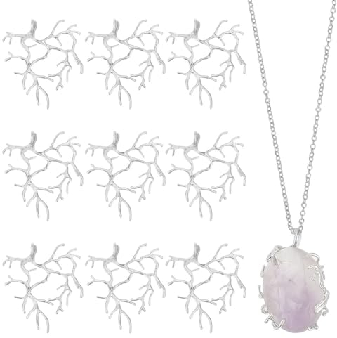 nbeads 10 Stk. Zweig Form Rohlinge Prong Anhänger Einstellungen, Handmade Claw Anhänger Tablett Lünette Anhänger Tabletts Metall Anhänger Charms für DIY Crafs Halskette Schmuck machen, Silber