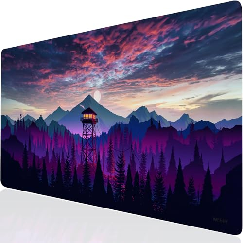 Imegny Großes Gaming-Mauspad, verlängerte XXL-Schreibtischunterlage und rutschfeste Gummi-Tastaturmatte, genähte Kanten, 90 x 40 cm, Violett