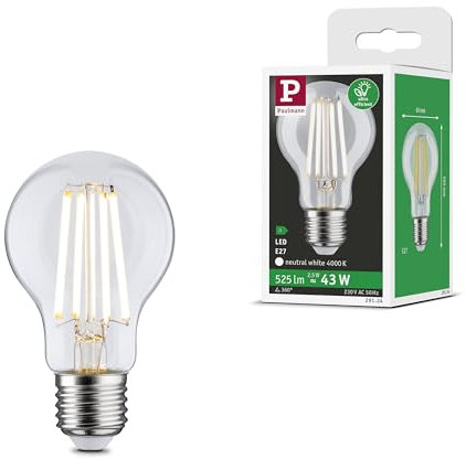 Paulmann 29124 Eco-Line Filament 230V LED Birne E27 1er-Pack 525lm 2,5W 4000K Klar Leuchtmittel
