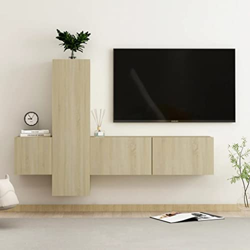 Annlera 3-TLG. TV-Schrank-Set Sonoma-Eiche Wohnzimmer Möbel Wohnwand Hängend Wohnwand Modern Tv Cabinet Hängekommode Wohnwand Holz Schlafzimmer Möbel Tv Lowboard Holz Tv Unterschrank Holzwerkstoff
