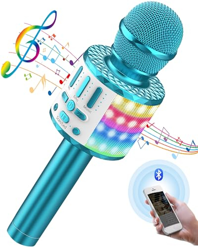 MicQutr Micrófono Karaoke Bluetooth, Microfono Inalámbrico Karaoke con Luces LED, Karaoke Micrófono Niños, Karaoke Inalámbrico Speaker para Niños Niñas Canta Partido Musica, Adultos Casa KTV Party