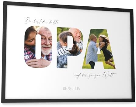 Papierschmiede® Geschenk für Opa Bild mit Fotos - A3 im Bilderrahmen - Personalisiertes Geschenk für den Besten Opa Poster personalisierbar Geburtstag Vatertag Großvater Weihnachten
