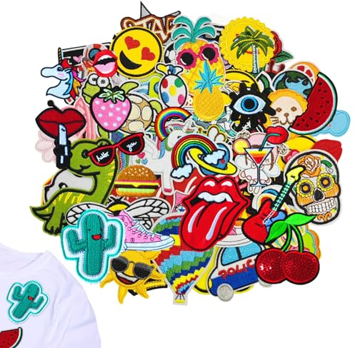 92 Pcs Iron on Patches, Embroidered Applique Patches Stickers Assorted, Cute Sewing Applique for Jackets, Hats, Backpacks, Jeans