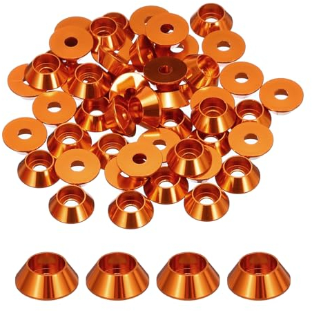 sourcing map M3 Cone Cup Washers,Anodized Aluminum Gaskets Cup Head Washer Gasket for Screw RC/FPV/PC/Drone/Mechanical Accessories Model Parts, Pack of 50 (Orange)