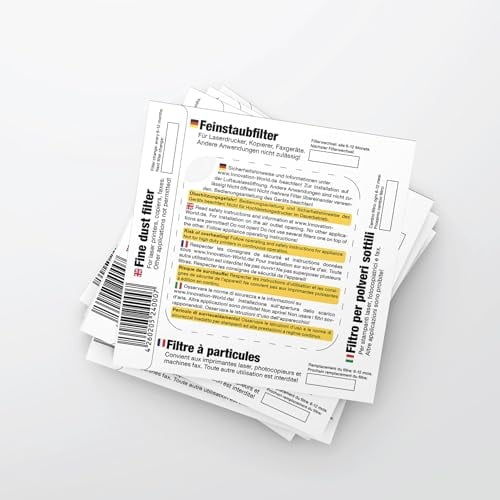 10x Drucker Feinstaubfilter selbstklebend - Set für Laserdrucker, Drucker, Fax- und Kopiergerät – Feinstaubbelastung reduzieren - 1 Filter pro Faltschachtel