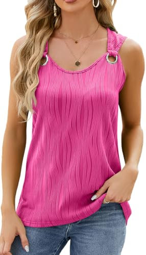 OLIPHEE Camiseta Sin Mangas para Mujer Camisola Sexy Elegante T-Shirt con Rayas Tank Tops Chaleco Top Casual Tunique Verano Rosa XL