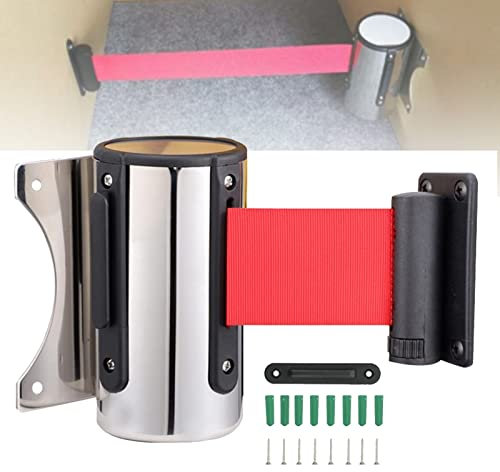 Wandmontierte Sicherheits-/Sicherheitsbarriergürtel, Sport Red Post Wall Mount Retractable Ribbon Edelstahl -Wandhalterung Für Flughäfen, Banken, Restaurants Und Hotels/5M