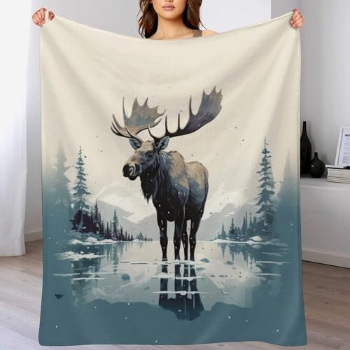 PAZZK Premium Wohndecke - Elch Decke Flannel - Extra Weiche TV- Decke Vier Jahreszeiten Wohndecke Dicke Couchdecke Für Bett/Sofa(130×180cm)