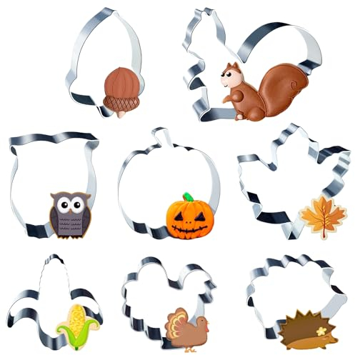 Set di tagliabiscotti autunno tagliabiscotti zucca autunno festa del raccolto tagliabiscotti autunno in acciaio inox tagliabiscotti per bambini ringraziamento,zucca,foglia d'acero, scoiattolo (8P)