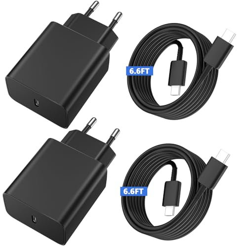 45W USB C Ladegerät Schnellladegerät für Samsung Galaxy S24 S23 S22 S21 S20fe S10 S9 S8 A55 A54 A53 5g A52 A51 A50 A34 A33 A13 A12 mit 2M USB C Schnellladekabel,Fast Charger Adapter Netzteil (2-Pack)