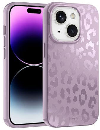 SCORPIFY for iPhone 14 Case [Compatible with MagSafe] with Matte Lavender Leopard Cheetah Print Design, Cute Magnetic Phone Cover for Women Girls, Purple Neutral Aesthetic, Slim Shockproof Bumper