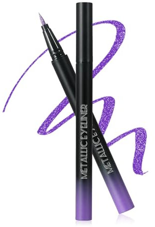 Metallic Lila Glitter Liquid Eyeliner, Diamond Glitzer Eye Liner Wasserfest, Flüssiger Eyeliner Stift Bunt Langanhaltend, Hochpigmentiert Wischfest Kajalstift Augen-Makeup für Festliche Umstylings-02#