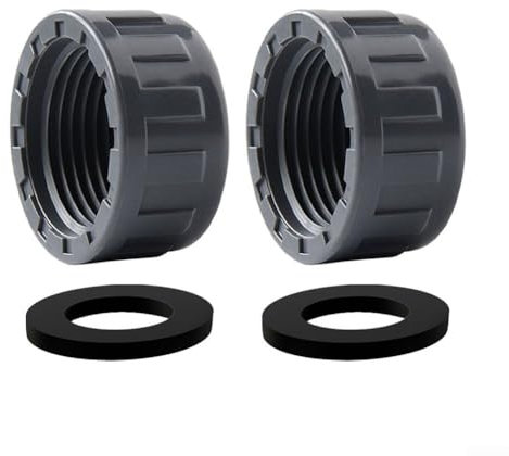 Eawfgtuw Lot de 2 bouchons filetés en PVC gris - Connecteur de tuyau rond femelle avec joints en caoutchouc - Connecteur de tuyau rond femelle en PVC pour jardin et extérieur - 32 mm